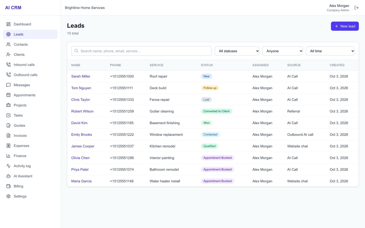 Leads, clients and follow-ups in one place