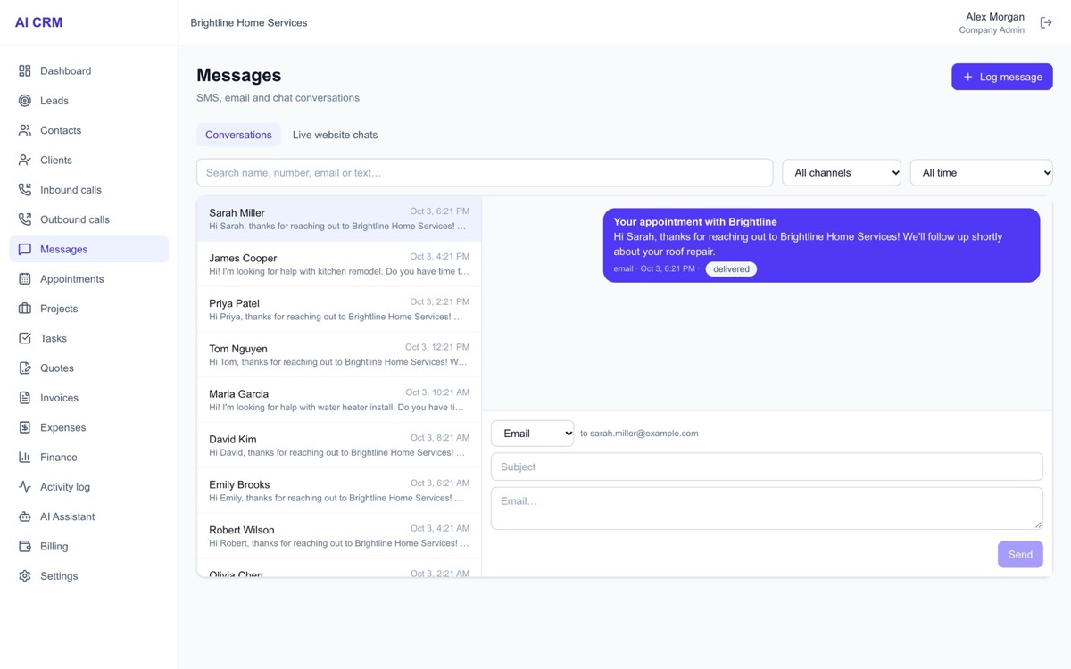 Live chat on your website that books the job