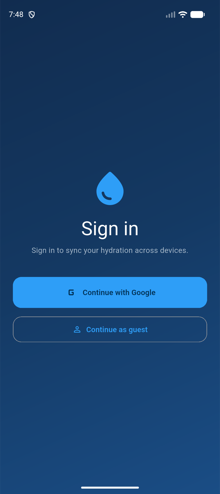 My Water Buddy sign-in screen