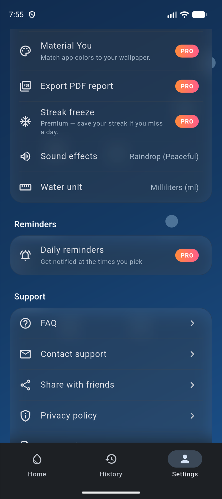Premium features list and reminder controls